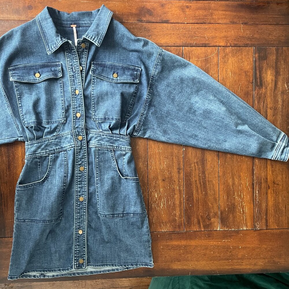 FREE PEOPLE | Bo Button Front Long Sleeve Denim Dress Size Small/P